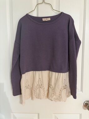 Altar'd State Purple and Cream Lace-Hem Layered Top Small
